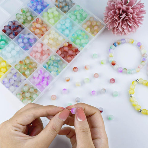 480 Piecess Glass Beads 8Mm for Jewelry Making Round Beads Crystal Beads for Bracelet Necklace Earrings Jewelry Making DIY Crafts Loose Pearls Kit...
