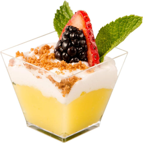 DLux 100 x 2oz Square Mini Dessert Cups (No spoons), Clear Plastic Parfait Appetizer Cup - Small Reusable Serving Bowl for Tasting Party Desserts ...
