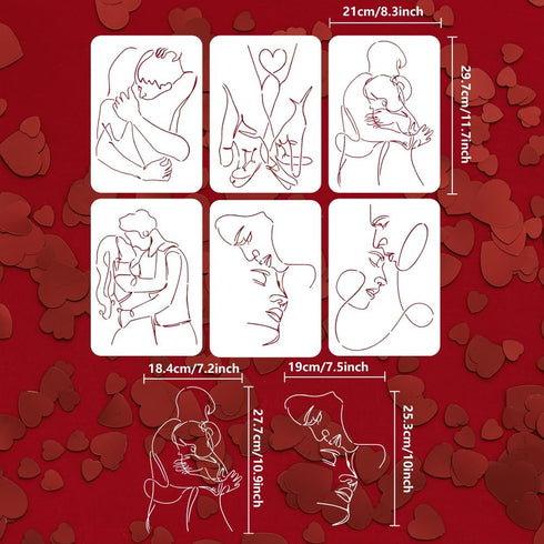 FINGERINSPIRE 6PCS Abstract Couple Line Stencils for Painting 8.3x11.7inch Reusable Men Women Couples Painting Stencils Large Face Hand Heart Patt...