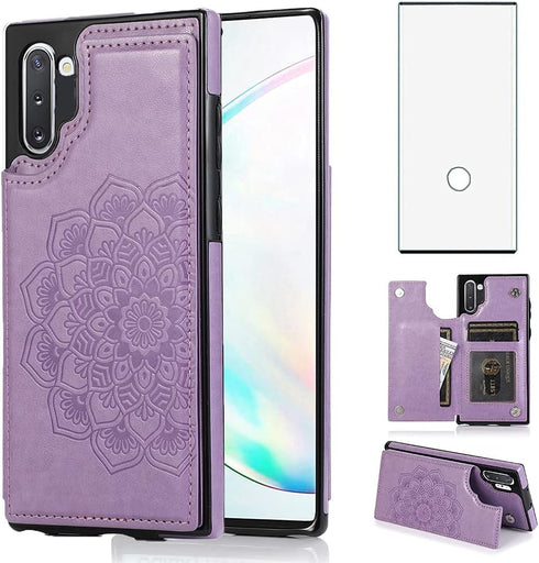 NKECXKJ Design for Samsung Galaxy Note 10 Case with Tempered Glass Screen Protector Credit Card Holder Slot, PU Leather Wallet Phone Cases Kicksta...