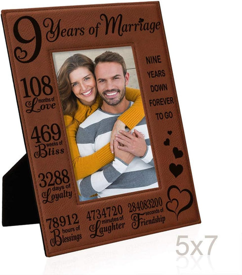 KATE POSH Wedding Anniversary, 9 Year Anniversary, 9 Years of Marriage, Husband & Wife, Boyfriend & Girlfriend, Gifts for Couple - Engraved Leathe...