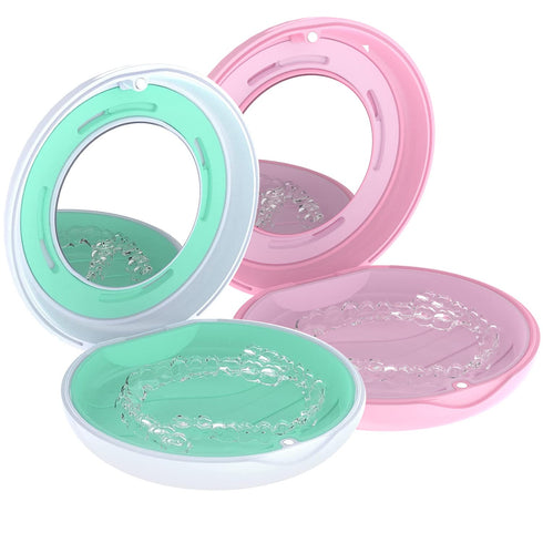 HEMILAB® 2 Pack Retainer Case, Slim Aligner Case with Mirror, Compatible with Invisalign, Mouth Guard Case, Cute Retainer Case with Vent Holes, Wh...