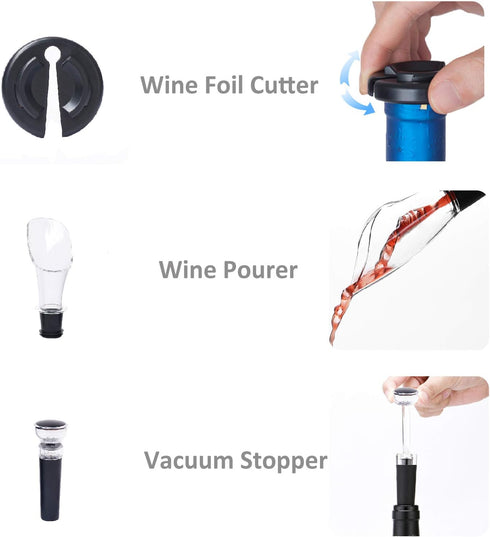 Electric Wine Opener, Automatic Bottle Corkscrew with Foil Cutter, Vacuum Stopper and Wine Aerator Pourer...