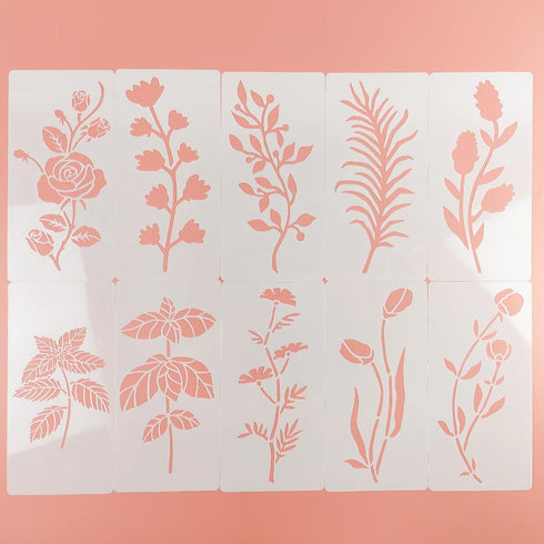 23 Sets Wildflower Stencils, Plant Flowers Stencils Mixed Media Art Stencils, 37 pcs Small Wild Flower Leaf Branches Floral Herbs Wall Stencils fo...