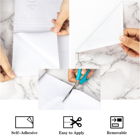Decoroom Marble Contact Paper 17.71''×118''?White Grey Peel and Stick Wallpaper?Glossy Self Adhesive Marble Granite Paper for Kitchen Countertops ...