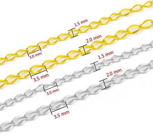 33FT Stainless Steel Jewelry Chains Silver Extender Chains Twisted Cable Chains Link Bulk for Jewelry Makings...
