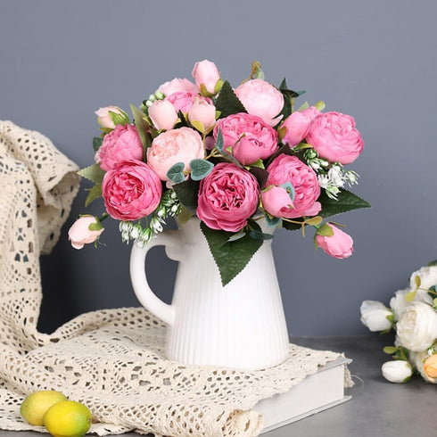 Artificial Peony Flowers Silk Peony Rose Real Touch Fake Flowers 3pcs Single Stem with 5 Heads Bouquet for Home Wedding Party Decoration (Pink)...