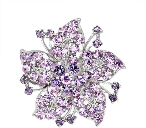 Gyn&Joy Silvery Tone Purple Violet Amethyst Colored Crystal Rhinestones Lily Floral Wedding Flower Brooch Pin...