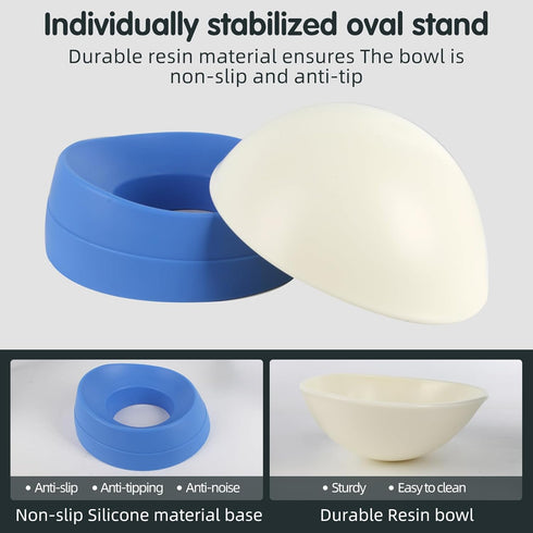 Bulldog Bowl Anti-Slip Dog Cat Dish Detachable Rubber Dog Bowl Pet Sterile Tilted Pet Feeder Slope Base (Blue, 2 Cup (Small/Medium Dog))...