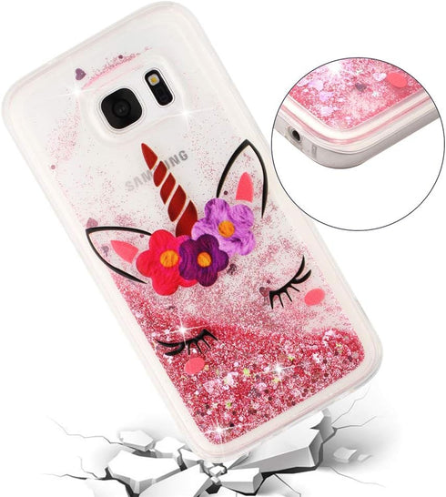 Case for Samsung S7 for Girl Glitter Liquid Sparkle Floating Shiny Quicksand Clear Soft TPU Silicone Shockproof Protective Bumper Thin Cover for S...