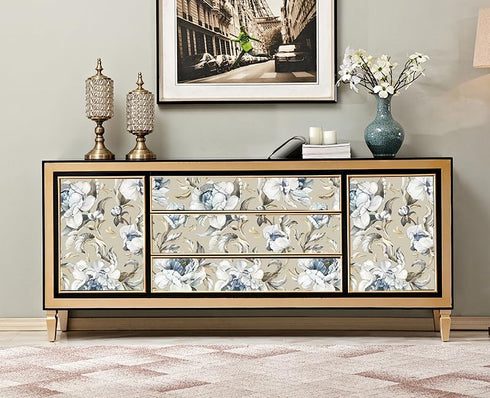 HAOKHOME 94030-2 Vintage Damask Wallpaper Peel and Stick Floral Removable Wall Paper Tan/Cream/Blue for Bedroom Contact Paper 17.7in x 9.8ft...