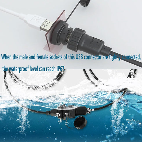PENGLIN Waterproof USB 3.0 Cable, USB Male to Female Panel Mount Connector with USB Male to Male Extension Cable, USB3.0 Connector Set(Type A Fema...