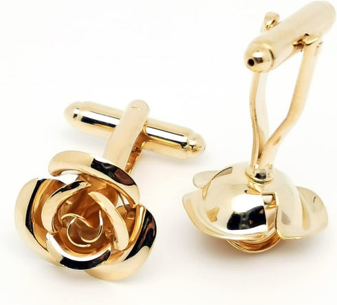 Rose Gold Flower Shape French Shirt Jewelry Cufflinks Stainless Tuxedo Cuff Links Buttons With Gift Box for Business Wedding...