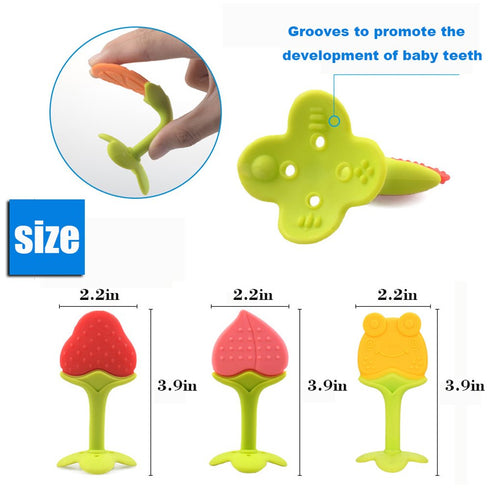 Baby Teething Toys - Natural Organic Freezer Safe Teether Set with Pacifier Clip for 3 to 12 Months Babies, Soft Silicone Fruit Teethers Toys, Inf...