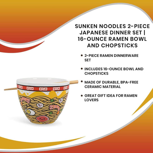 Toynk Sunken Noodles Japanese Ceramic Dish Set | 16-Ounce Ramen Bowl and Chopsticks Set...