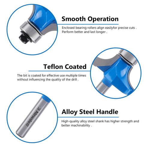 Newdeli 5pcs Roundover Router Bit Set 1/4 inch Shank, Radius 1/8", 3/16", 1/4", 5/16", 3/8"?Bearing Guide for Rounding Edge bits with 1/2" to 1/4"...