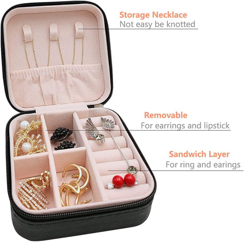 Mini Jewelry Travel Case,Small Travel Jewelry Organizer, Portable Jewelry Box Travel Mini Storage Organizer Portable Display Storage Box for Rings...