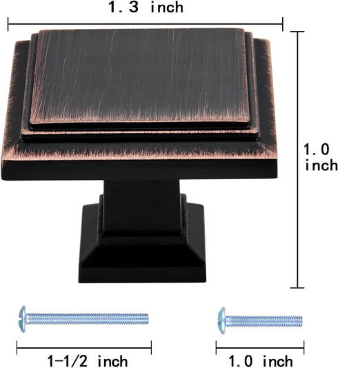 Square Knobs - 10 Pack / 1.3 Inch, Oil Rubbed Bronze Cabinet Pulls Vintage for Furniture Knobs, Kitchen Knobs, Farmhouse Knobs and Drawer Pulls, B...