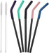 Senneny Set of 5 Stainless Steel Straws with Silicone Flex Tips Elbows Cover, 2 Cleaning Brushes and 1 Portable Bag Included (Black)- 8mm diameter...