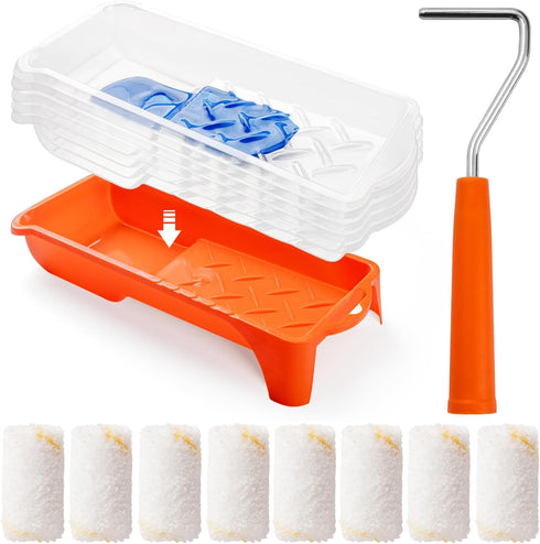 Microfiber Paint Roller Covers (3/8" Nap), 2 Inch 15 Pack Small Paint Roller Kit with High-Density Fabric Paint Roller, Paint Tray, Paint Tray Lin...