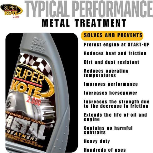 Engine Treatment SUPERKOTE 2000 / Metal Treatment/Super Lubricant/Heavy Duty/Anti Friction/Engine Metal Treatment/Lube/EP/Automotive/Cars / 8oz...