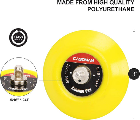 CASOMAN 3-Inch Dual-Action Hook & Loop Fastener Flexible Backing Plate 3"/ 75mm Polishing Pad with 5/16"-24 Threads, 4 PCS Set...
