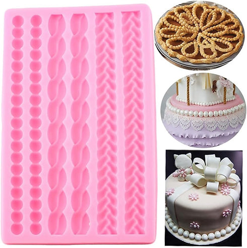 3D Pearl Knit Rope Silicone Mold Fondant Mould Cake Border Decorating Molds Gumpaste Kitchen DIY Baking Decorating Cake Tools Hot...