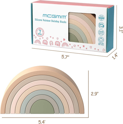 MCGMITT Rainbow Stacking Toy, Silicone Rainbow Stacker for Toddlers, Montessori Nesting Blocks, Building Creative Color Shape Matching Toy Set, 7 ...