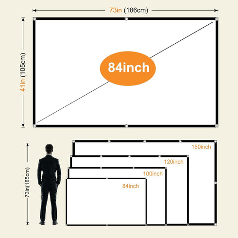 Foldable Projector Screen, XINLEMY 84" 4K 16:9 HD Portable Anti-Crease Projection Movie Screen Double-Sided Cinema Screen for Home Theater Backyar...