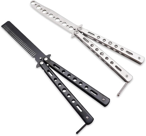 WAYDA Butterfly Knife, Trainer Martial Arts Practice Tool Steel Metal Folding Knife Comb Unsharpened Blade, Training Knife for Practicing Flipping...