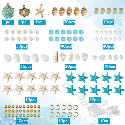 SUNNYCLUE 1 Box 280Pcs DIY 6 Sets Ocean Bracelet Making Kit Starfish Turtle Bead Shell Beads Summur Hawaii Sea Animal Beads Lucky Gemstone Beads f...