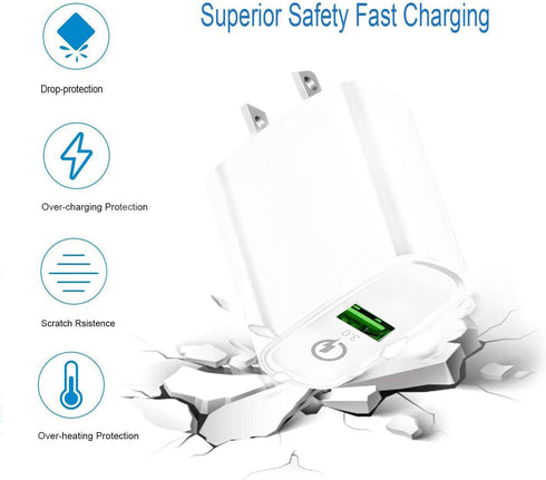 Fast Charger for LG K51 Q70 Velvet 5G/V60,tylo 6 5X 4 5,G8 G8X G7 V40 V35 V50 Thinq,K92,Reflect,Samsung Galaxy A13 5G,Tab A7 Lite/S6,18W Phone Cha...