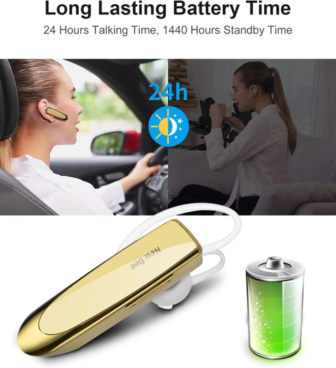New bee Bluetooth Earpiece V5.0 Wireless Handsfree Headset with Microphone 24 Hrs Driving Headset 60 Days Standby Time for iPhone Android Samsung ...