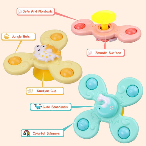 Suction Cup Toy for Baby,3 Pcs Spinning Toy Early Education Bathtub Toy Sea Animals Design Super Suction Intelligence Development High Chair Toys ...