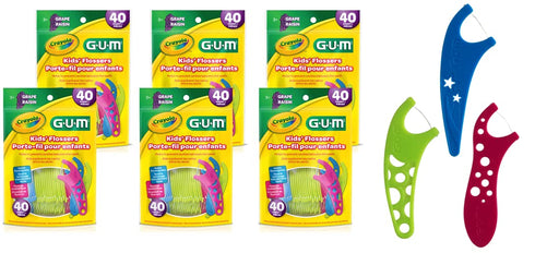 GUM Crayola Kids Flossers with Fluoride - Designed for Little Hands - Fun Grape Flavor - Easy to Use Kids Floss Picks for Children Ages 3+, 40ct (...
