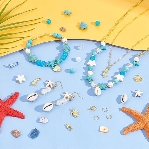 PH PandaHall 357pcs Starfish Shell Beads Ocean Jewelry Making 20g Seashells Synthetic Turquoise Beads Turtle Mermaid Charms Cowrie Shell Beads for...