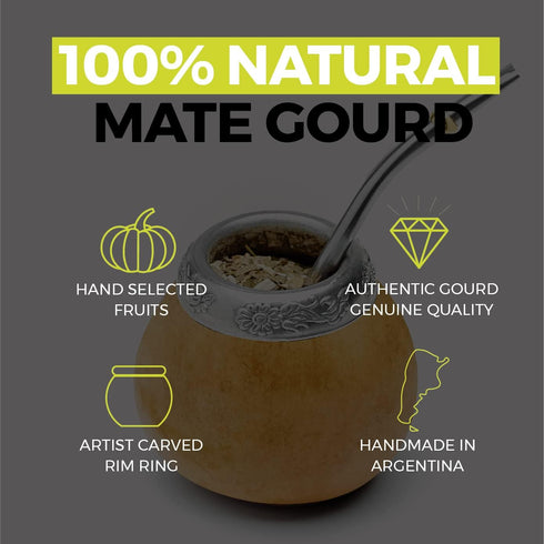 BALIBETOV Yerba Mate Gourd Set (Original Natural Handmade Yerba Mate Cup Argentina) - Includes Mate Tea Cup, Bombilla (Mate Straw) and Clean Brush...