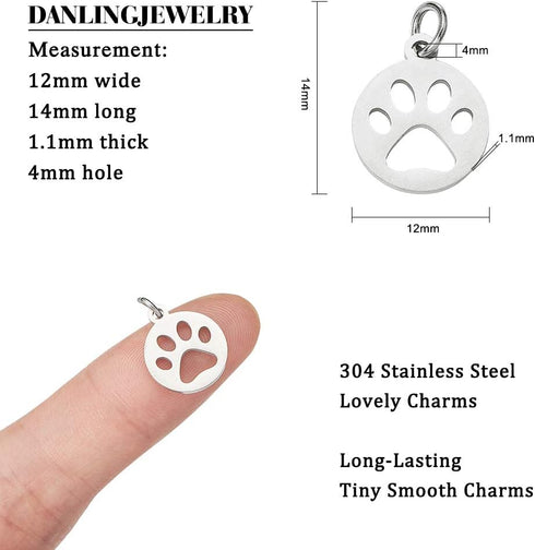 DanLingJewelry 10 pcs 304 Stainless Steel Dog Paw Print Charm Doggy Bear Cat Animal Footprint Pendant for Jewelry Makings 14x12mm...