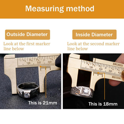 Brass Pocket Caliper with Double Scale Sliding Gauge Bead Measuring Tool Millimeter Gauge Mini Brass Vernier Caliper Brass Ruler, Gold Ruler for M...