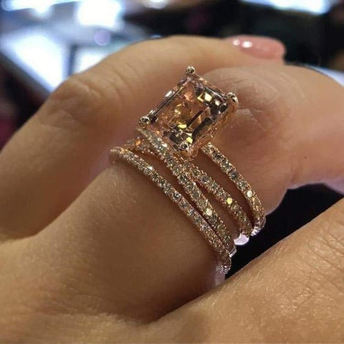 Greendou Fashion Jewelry 14k Rose Gold Plated Sterling Silver Square Champagne Zirconia Ring Size 5-10 (8)...