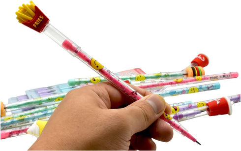 12PCS Novelty Food Pencils Non Sharpening Pencils Stackable Pencils Chips Pencil Hamburger Ice Cream Pencil Cola Pencils With 64 Nibs For School S...