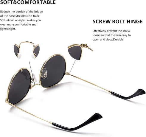 Htms Small Round Polarized Sunglasses Retro Men Women Mirrored Lens Metal Frame Circle Sun Glasses Shades...