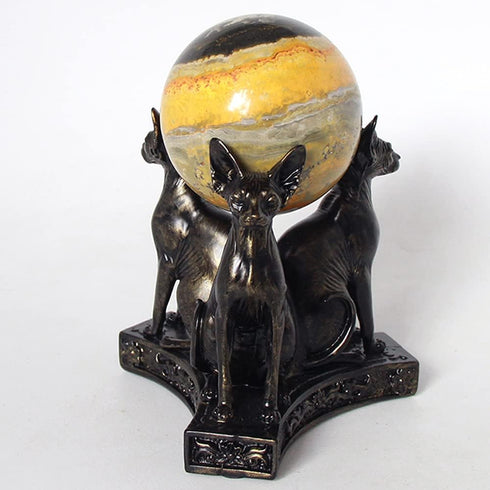 Kino Triple Sphinx Cats Crystal Sphere Ball Stand Display Base Holder Resin Figurines Statue Home Decoration for 60-70mm Sphere (Sphinx cat)...
