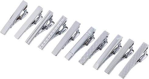 AnotherKiss Mens Skinny Tie Clip Set Fashion Jewelry, 10 Pieces of Silver Tone, 1.57 Inches...