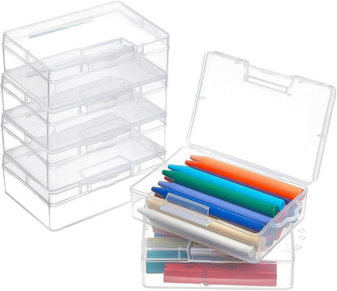 BENECREAT 6 Pack Clear Plastic Box Clear Storage Case Collection Organizer Container with Hinged Lid and Hangers For Organizing Small Parts Office...