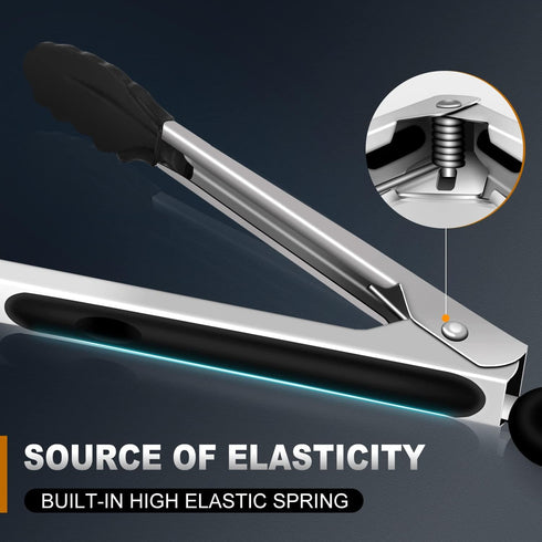 Kitchen Tongs with Silicone Tips, Tongs for Cooking Heat Resistant 600 Degrees Stainless Steel Locking Tongs - 7" 9" & 12 inch Silicone Tongs Non-...