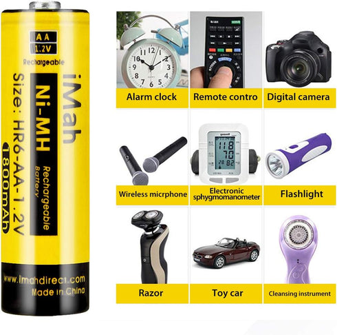 iMah HR6 AA rechargeable batteries Ni-MH 1.2V 1800mAh for Flashlight Remote Control Car Toys Clock, also Compatible with Panasonic BK-3MCCA8BA BK-...