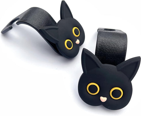Car Seat Headrest Hooks - Cute Cartoon Cat Hook Vehicle Hanger for Purses, Bags, Coats, Umbrellas Holder (2pc Black)...