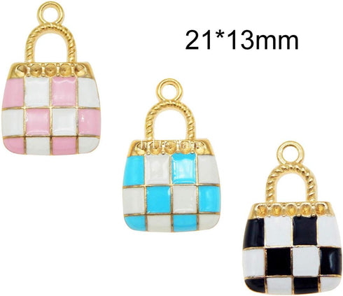 Julie Wang 60Pcs Mixed Enamel Alloy Women Fashion Purse Charm Black Blue Pink for Keychain Bracelet Jewelry Making Craft DIY Accessory...