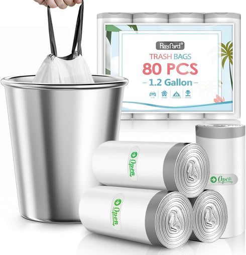 1.2 Gallon 80 Counts Strong Drawstring Trash Bags Garbage Bags by RayPard, Small Plastic Bags, Trash Can Liners for Home Office Kitchen Bathroom B...